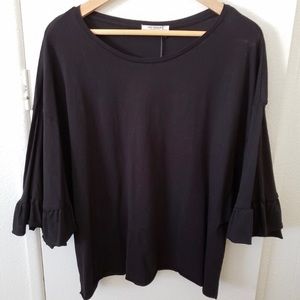 Zara black basic shirt with ruffle sleeve.